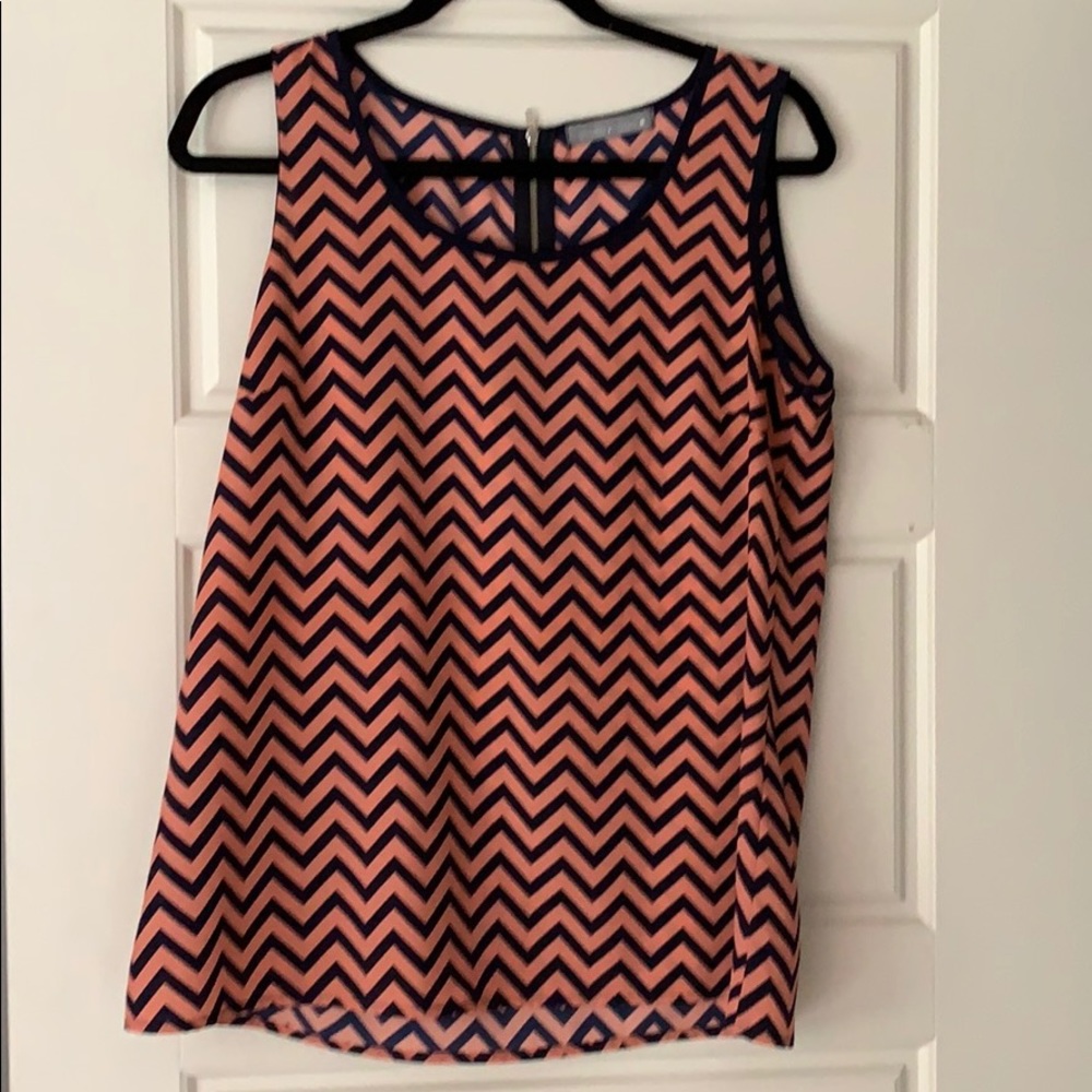 Navy/pink chevron print sleeveless top
